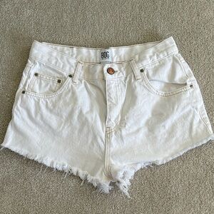 BDG Cream Jean Shorts with Frayed Hem